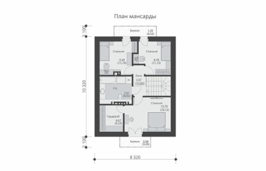 Одноэтажный дом с мансардой, кабинетом и тремя спальнями